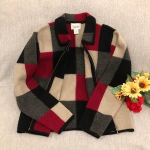NWOT - Christopher & Banks Red, Black, Gray, & Beige Color-blocked Wool Sweater
